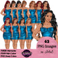 Digital fashion girl clipart pack featuring illustrated women wearing blue strapless mini dresses.