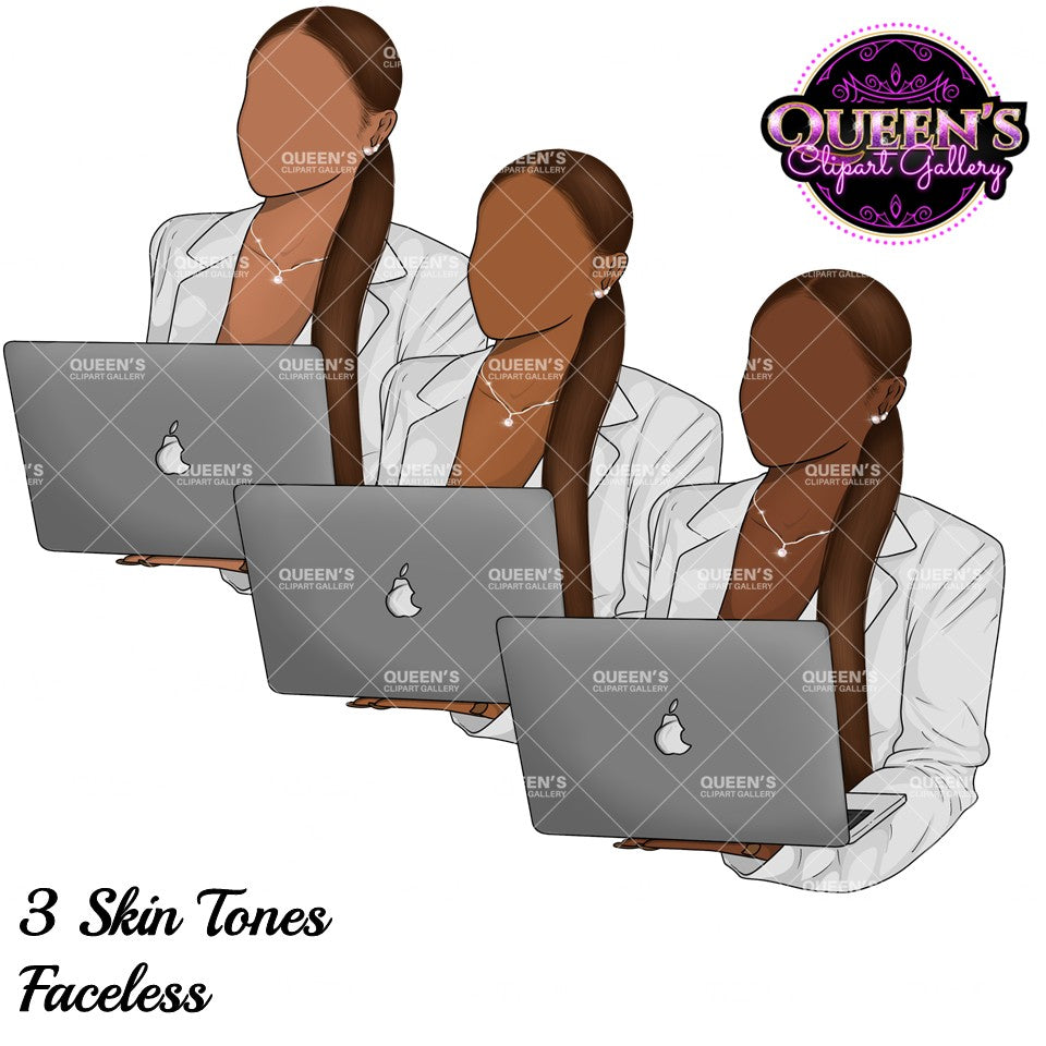 Black Woman Clipart PNG | Business Woman Clipart | Working Woman PNG | Laptop Girl Clipart | Office Woman Illustration | Black Girl Magic