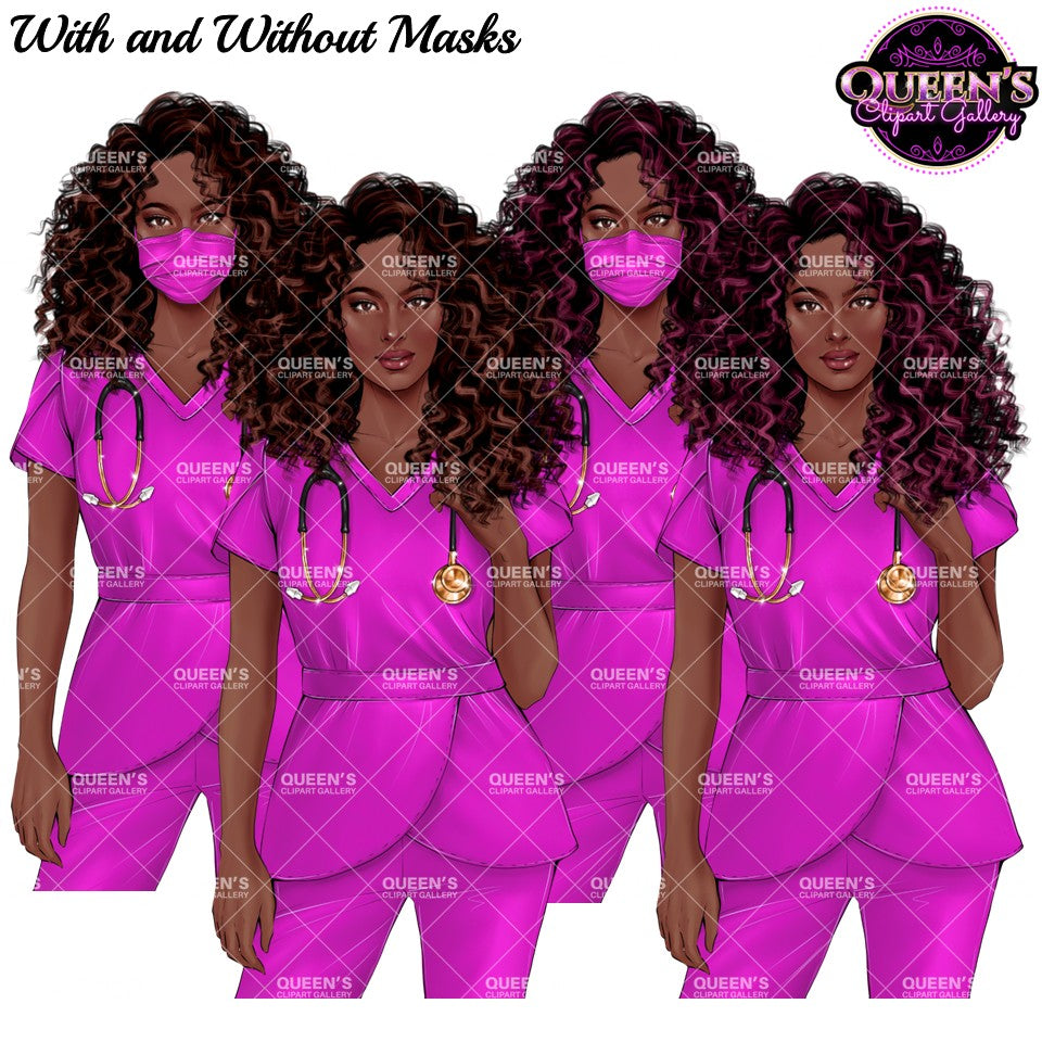 Black Nurse Clipart PNG | African American Nurse Clipart | Healthcare Hero PNG | Medical Scrubs Clipart | Nurse Illustration