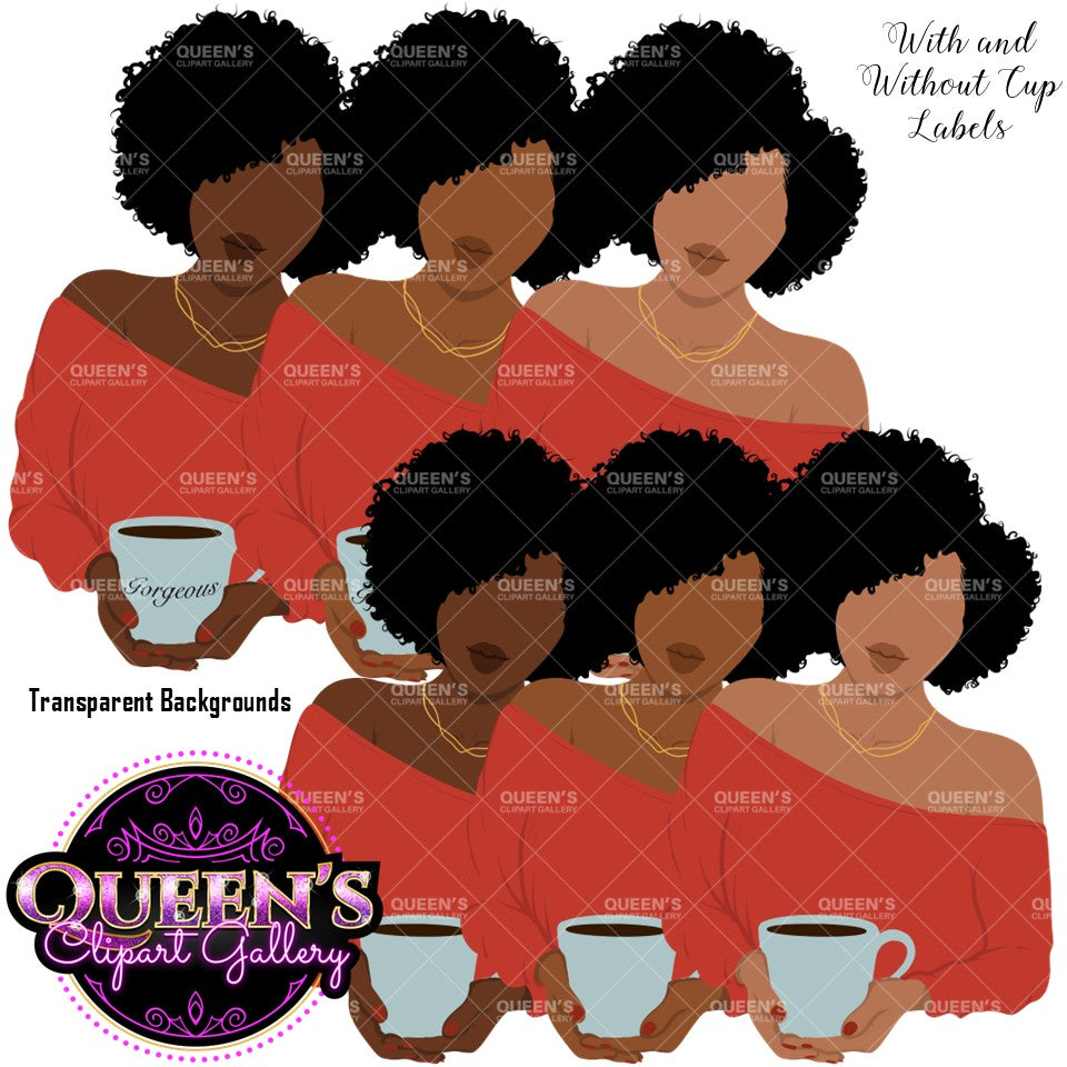 Black Woman Coffee Flat Illustration | Coffee Lover Clipart | Afro Woman Clipart | Coffee Illustration | Flat Illustration | Flat Design