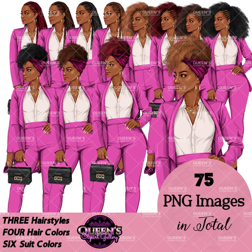 Afro Woman in Suit Clipart PNG | Black Girl Magic Business Woman | Boss Lady Clipart | Executive Woman PNG | Professional Woman Graphics