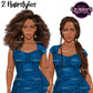 Black woman fashion clipart with natural curly hair and long braids wearing an elegant blue fitted dress.