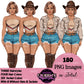 Country Girl Clipart Bundle PNG | Cowgirl Woman Clipart Bundle | Western Fashion Women PNG | Afro and White Cowgirl Clipart