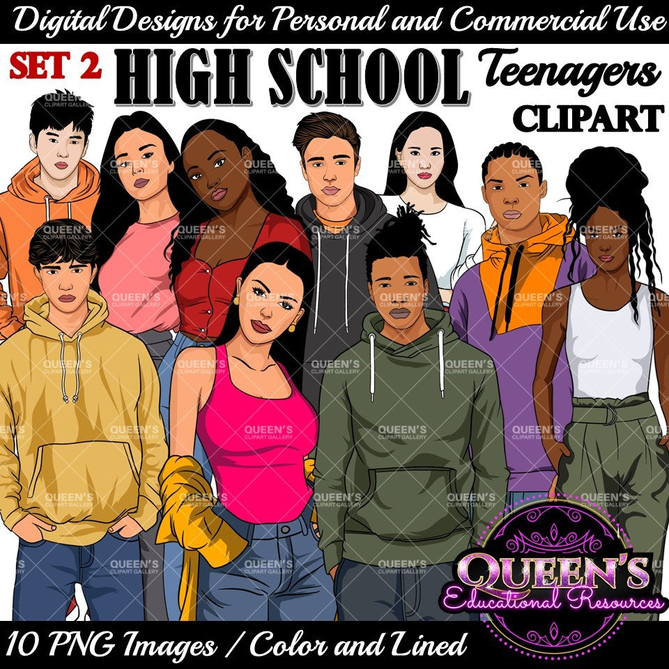 High School Teen Clipart Bundle | Teen Student Clipart | High School Students PNG | Diverse Teenagers Clipart