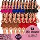 Lingerie clipart PNG featuring a woman in lace lingerie with multiple hairstyles, hair colors, lingerie color variations, and transparent backgrounds. Perfect for planners, websites, digital designs, social media, and commercial projects.