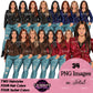 Curvy fashion woman clipart PNG collection featuring straight hairstyles, multiple hair colors, leather jackets, ripped jeans and black boots with transparent backgrounds.