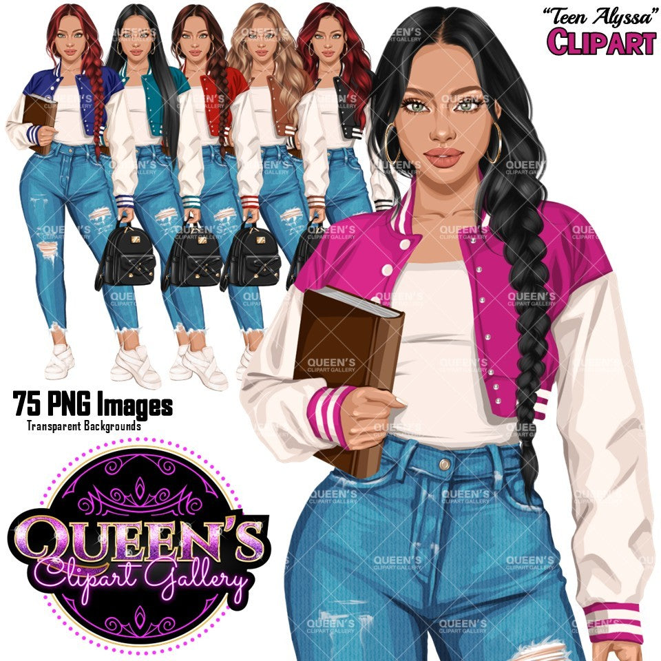 High School Teen Girl Clipart PNG | Diverse Teen Girls Clipart | Fashion Teen Girls | School Girl Graphics | Teenager PNG