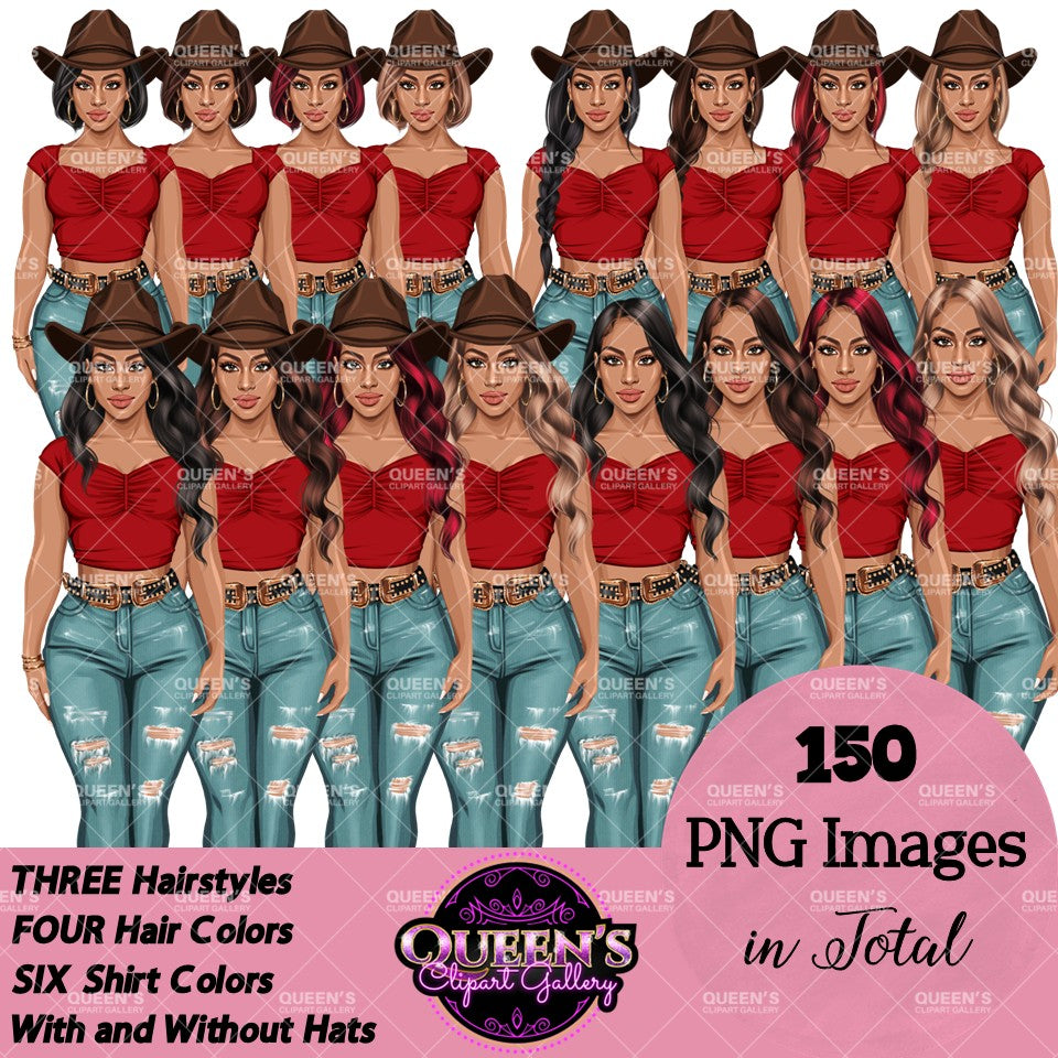 Fashion Woman Clipart PNG | Western Cowgirl Clipart | Stylish Woman Illustration | Denim Fashion Girl Clipart | Fashion Girl Clipart