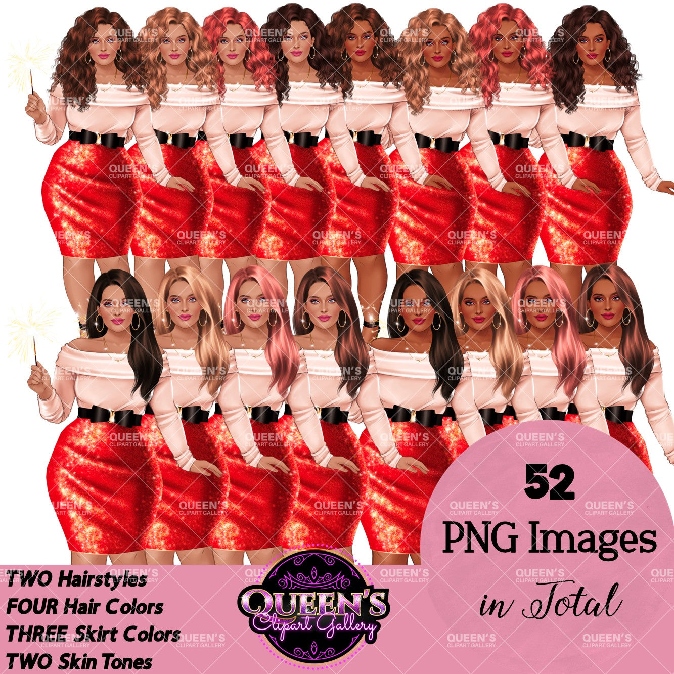 New Year Clipart | New Year's Planner | Fashion Illustration | Fashion Woman Clipart Set | Plus Size | Diverse Women PNG | Celebration | PNG