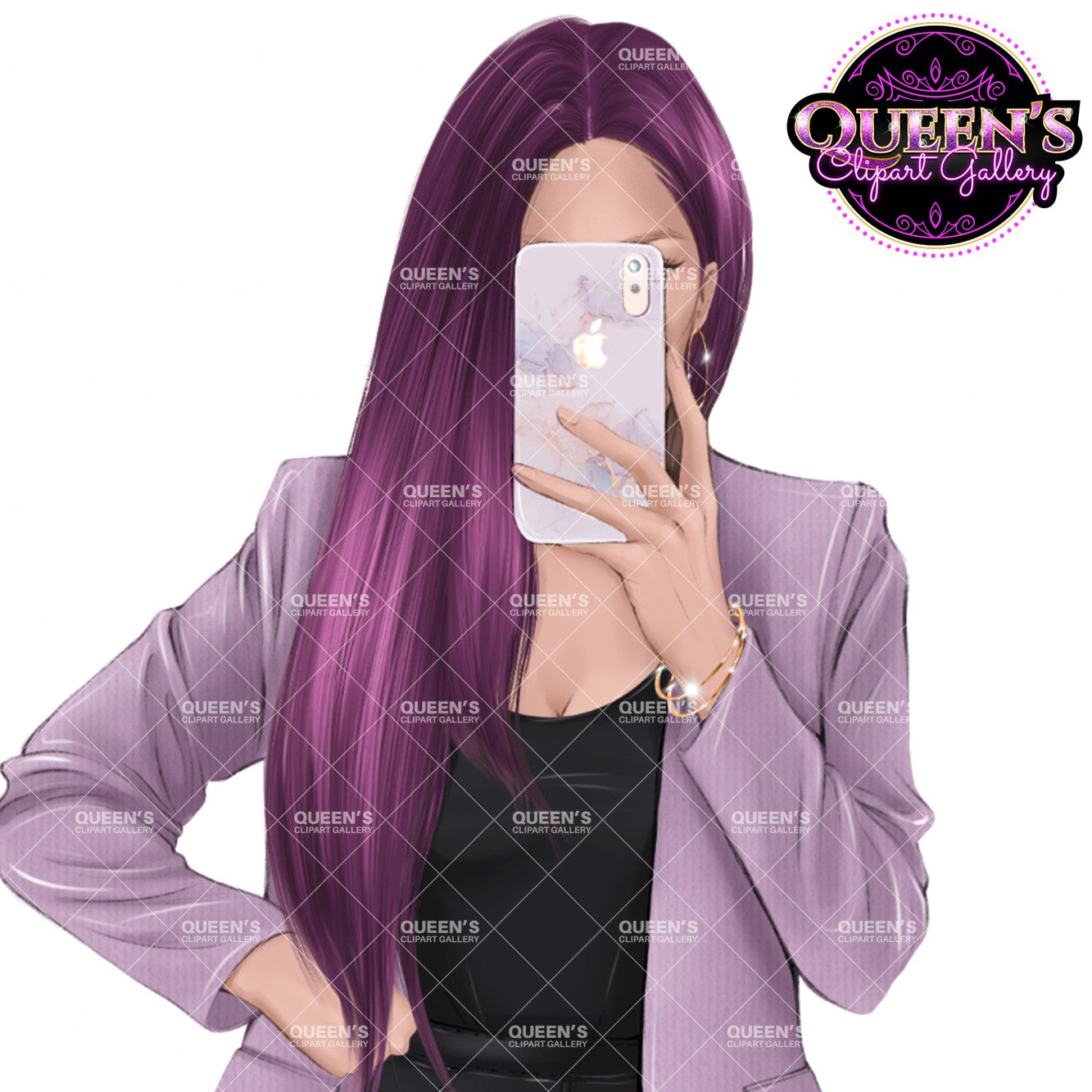 Fashion Woman Selfie Clipart PNG | Phone Illustration | Female Character Clipart | Fashion Illustration PNG
