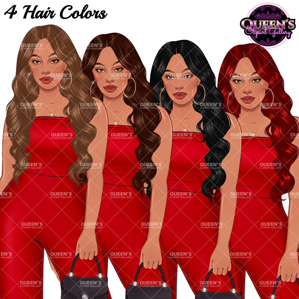 Fashion Woman Clipart | Curvy Woman Jumpsuit PNG | Girl Boss Fashion Illustration | Woman Clipart