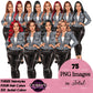 Digital clipart  featuring a stylized woman in a  button-up jacket and black pants.  Fashion woman clipart PNG featuring a stylish woman wearing a casual jacket with 3 hairstyles, 4 hair colors, 6 jacket color variations, and transparent background.