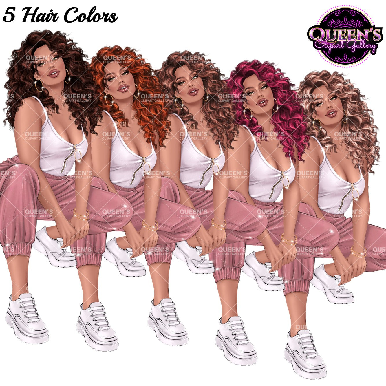 Curly Girl Clipart PNG | Fashion Woman Clipart | Curly Hair Clipart | Fashion Illustration | Woman Illustration