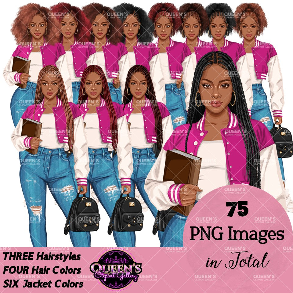 Afro Teen Girl Clipart PNG | High School Girl Clipart | Black Teen Student Illustration | Fashion Teen Girl PNG