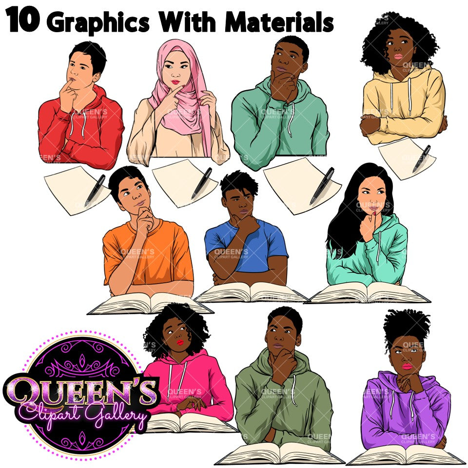 Teenagers, Male Teen Clipart, Female Teen Clipart, Teenager Girl Clipart, Teenager Boy Clipart, Student Boy Clipart, Teens Thinking, Student