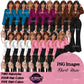 Professional woman clipart with short bob hairstyles, colorful blouses, black wide-leg pants and handbags, boss lady PNG images.