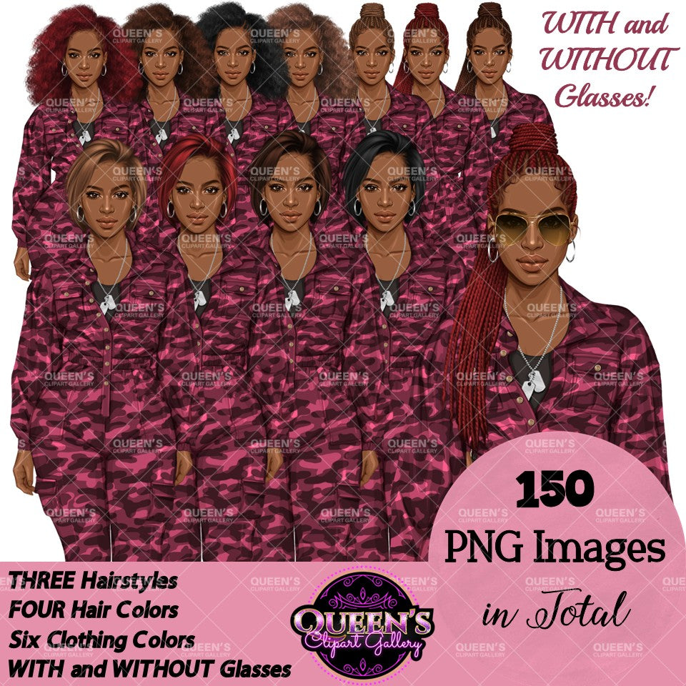 Military Female Soldier | Afro Military Woman Clipart | Female Soldier PNG | Black Military Woman Clipart | Veterans Day Graphics