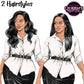 Curvy professional woman clipart showing two hairstyles with black hair, white blouse, black pencil skirt and business attire.