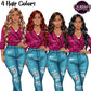 Fashion woman clipart wearing pink leather jacket and ripped blue jeans in four wavy hair colors, stylish female PNG illustrations with transparent backgrounds