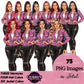 Digital clipart  featuring a stylized woman in a pink button-up jacket and black pants.  Fashion woman clipart PNG featuring a stylish woman wearing a casual jacket with 3 hairstyles, 4 hair colors, 6 jacket color variations, and transparent background.