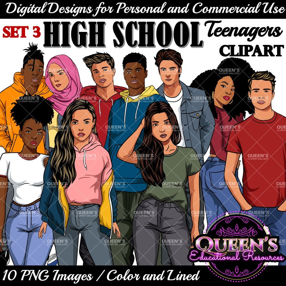 High School Teen Clipart Bundle | Teen Student Clipart | High School Students PNG | Diverse Teenagers Clipart