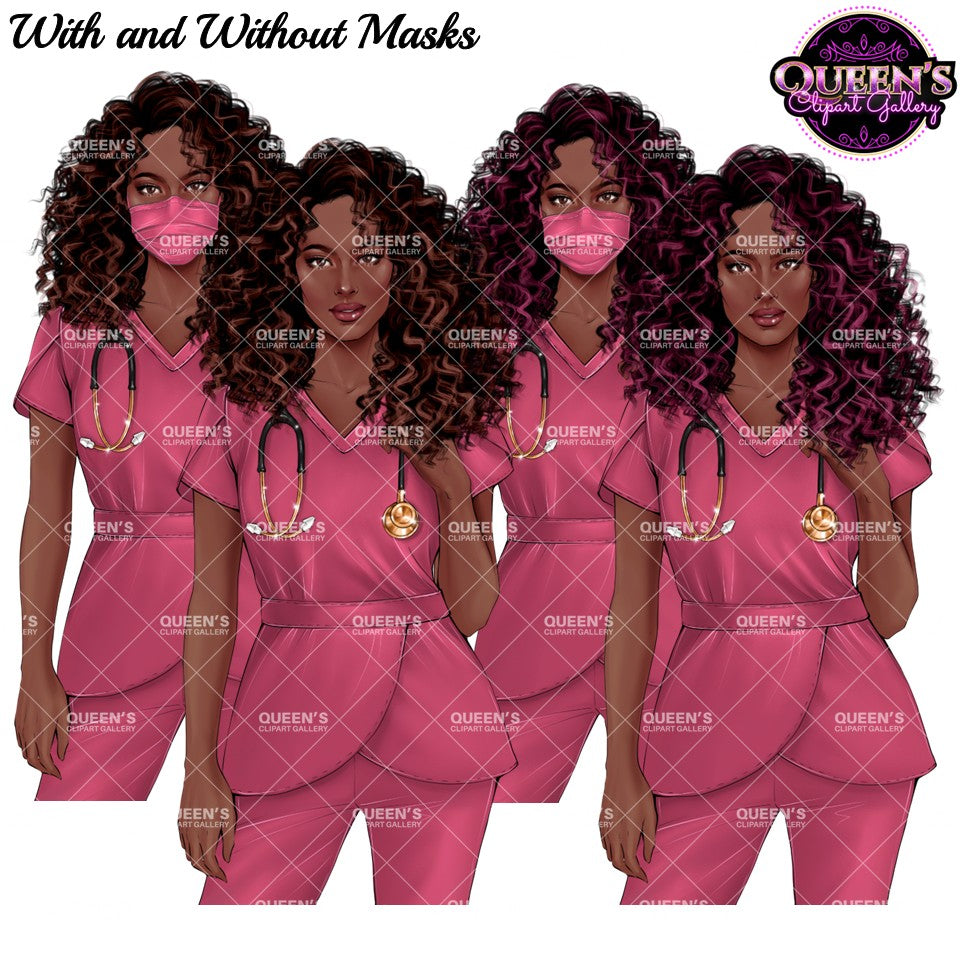Black Nurse Clipart PNG | African American Nurse Clipart | Healthcare Hero PNG | Medical Scrubs Clipart | Nurse Illustration