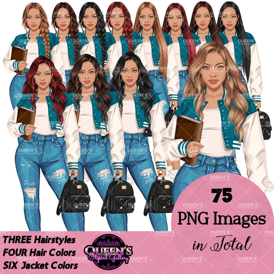 High School Teen Girl Clipart PNG | Diverse Teen Girls Clipart | Fashion Teen Girls | School Girl Graphics | Teenager PNG