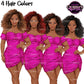 Black woman afro clipart with natural curly hairstyles in brunette, red and black hair colors wearing a bright pink ruched mini dress, PNG with transparent backgrounds
