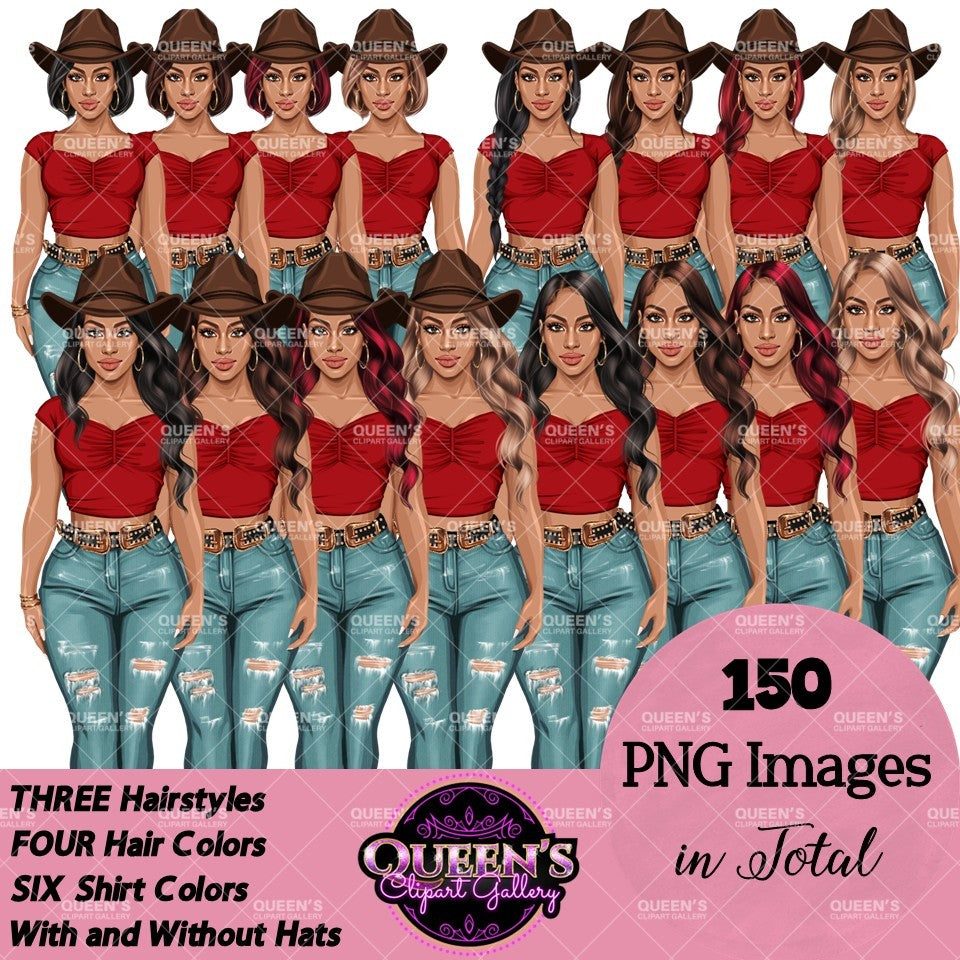 Fashion Woman Clipart Bundle PNG | Cowgirl Woman Clipart | Western Fashion Girls | Denim Fashion Illustration