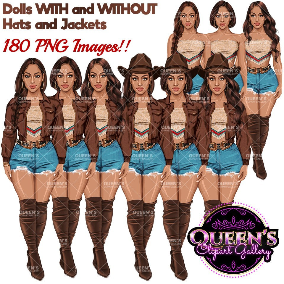 Country Girl Clipart Bundle PNG | Cowgirl Woman Clipart Bundle | Western Fashion Women PNG | Afro and White Cowgirl Clipart