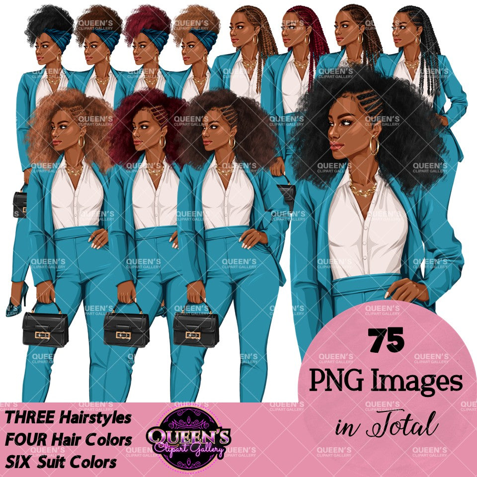 Afro Woman in Suit Clipart PNG | Black Girl Magic Business Woman | Boss Lady Clipart | Executive Woman PNG | Professional Woman Graphics