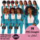 Afro Woman in Suit Clipart PNG | Black Girl Magic Business Woman | Boss Lady Clipart | Executive Woman PNG | Professional Woman Graphics