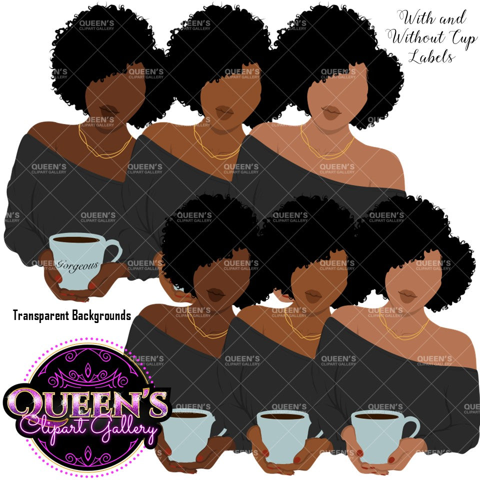 Black Woman Coffee Flat Illustration | Coffee Lover Clipart | Afro Woman Clipart | Coffee Illustration | Flat Illustration | Flat Design
