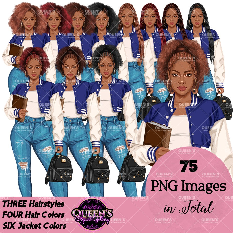 Afro Teen Girl Clipart PNG | High School Girl Clipart | Black Teen Student Illustration | Fashion Teen Girl PNG