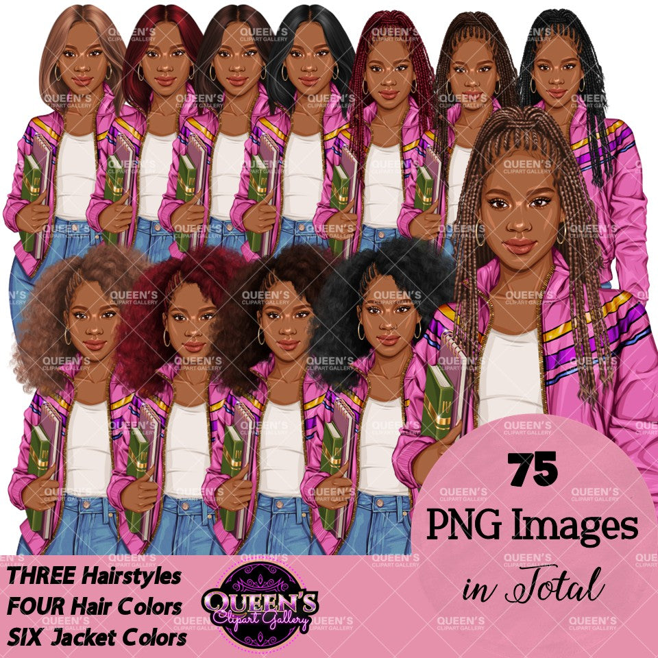 Afro Teen Girl Clipart PNG | Student Clipart | Teenager Clipart | Fashion Teen Girl PNG | School Girl Clipart