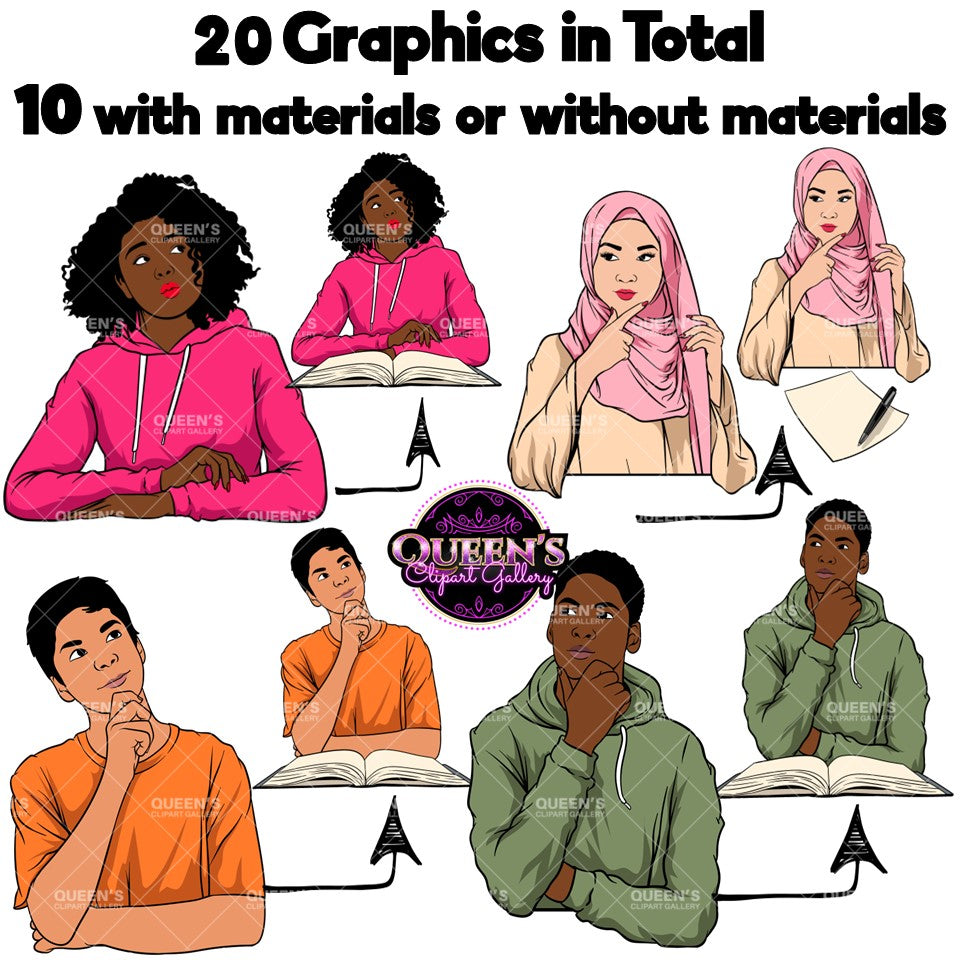 Teenagers, Male Teen Clipart, Female Teen Clipart, Teenager Girl Clipart, Teenager Boy Clipart, Student Boy Clipart, Teens Thinking, Student