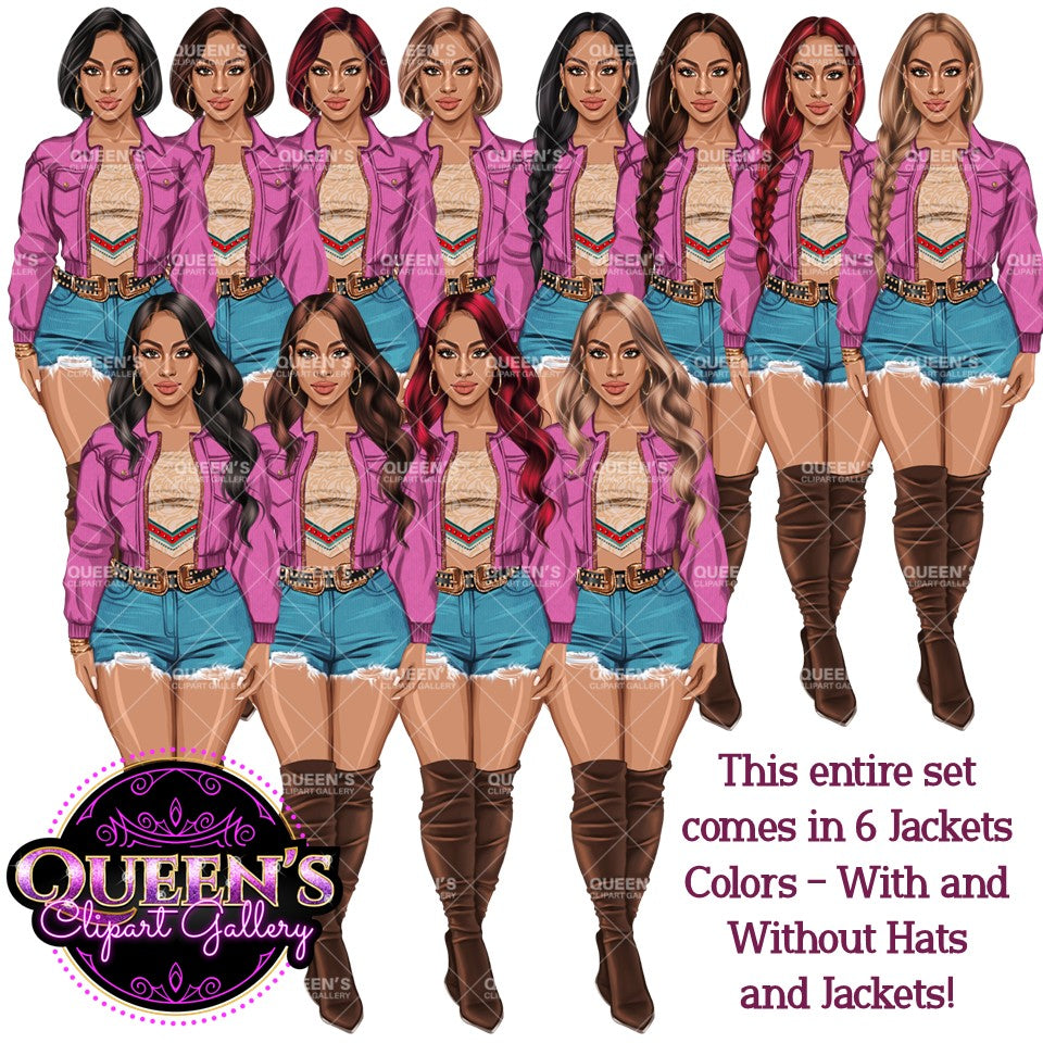 Country Girl Clipart PNG | Western Cowgirl Woman Clipart | Southern Fashion Girl Illustration | Blonde Cowgirl PNG