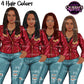 Black woman braided hair clipart in four hair colors wearing red leather jacket and jeans PNG with transparent background.