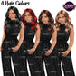 Fashion woman clipart with long wavy hairstyles in black, red, brunette, and blonde hair colors, elegant black high-neck jumpsuit, clutch purse, and transparent background.