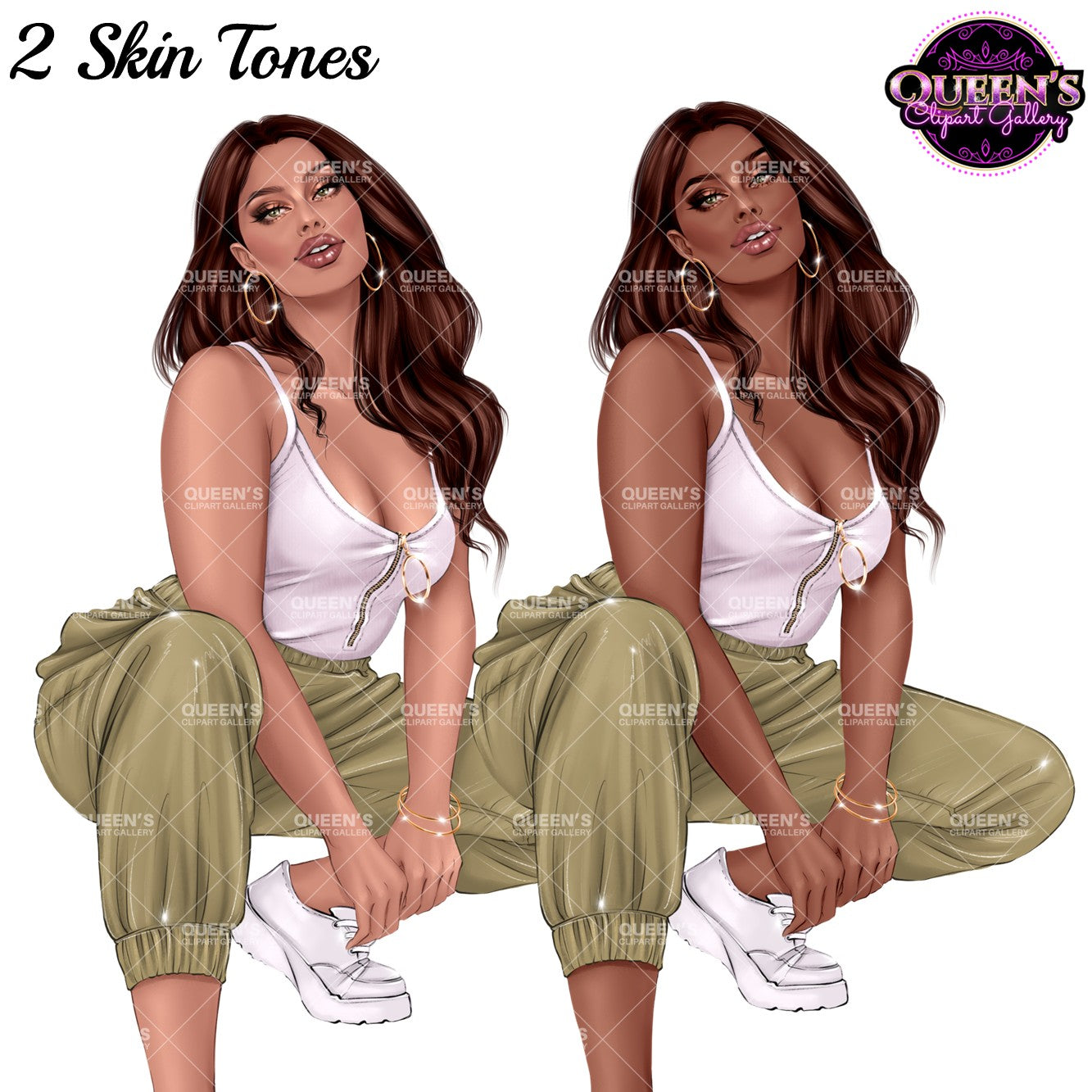 Curly Girl Clipart PNG | Fashion Woman Clipart | Curly Hair Clipart | Fashion Illustration | Woman Illustration