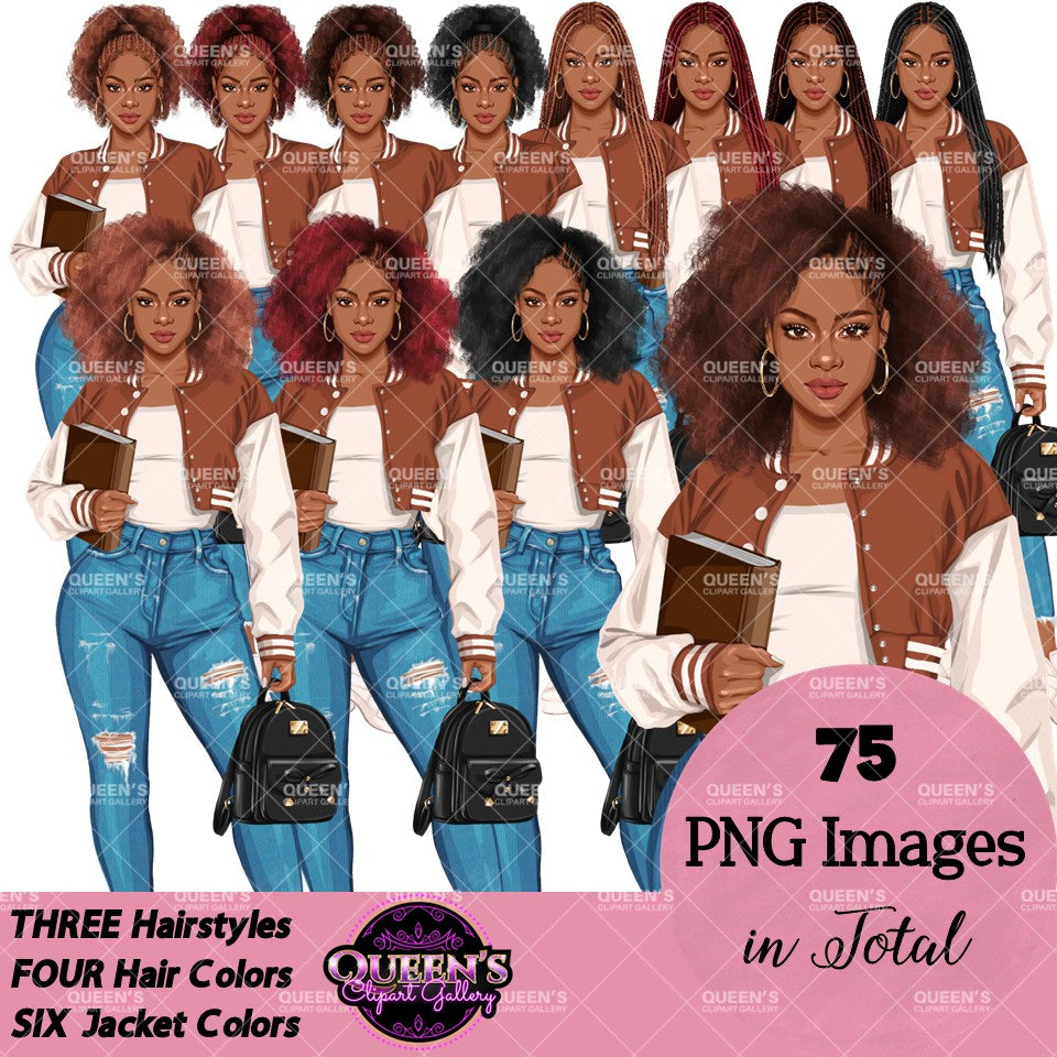 Afro Teen Girl Clipart PNG | High School Girl Clipart | Black Teen Student Illustration | Fashion Teen Girl PNG