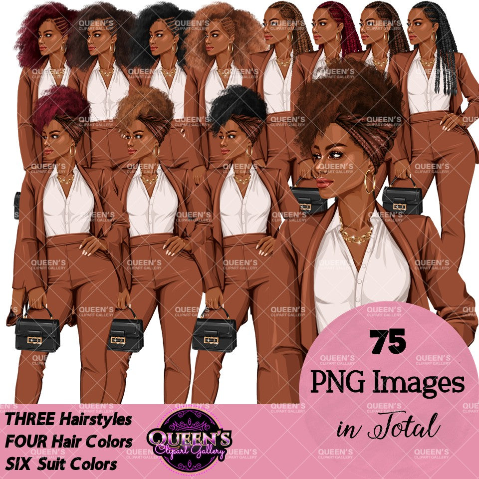 Afro Woman in Suit Clipart PNG | Black Girl Magic Business Woman | Boss Lady Clipart | Executive Woman PNG | Professional Woman Graphics