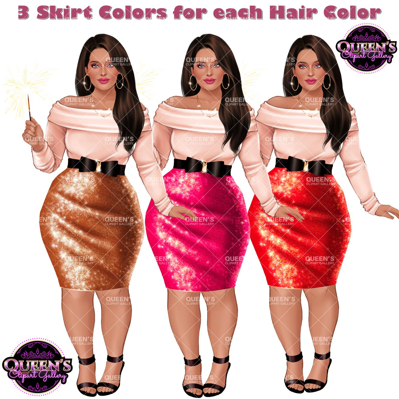 New Year Clipart | New Year's Planner | Fashion Illustration | Fashion Woman Clipart Set | Plus Size | Diverse Women PNG | Celebration | PNG