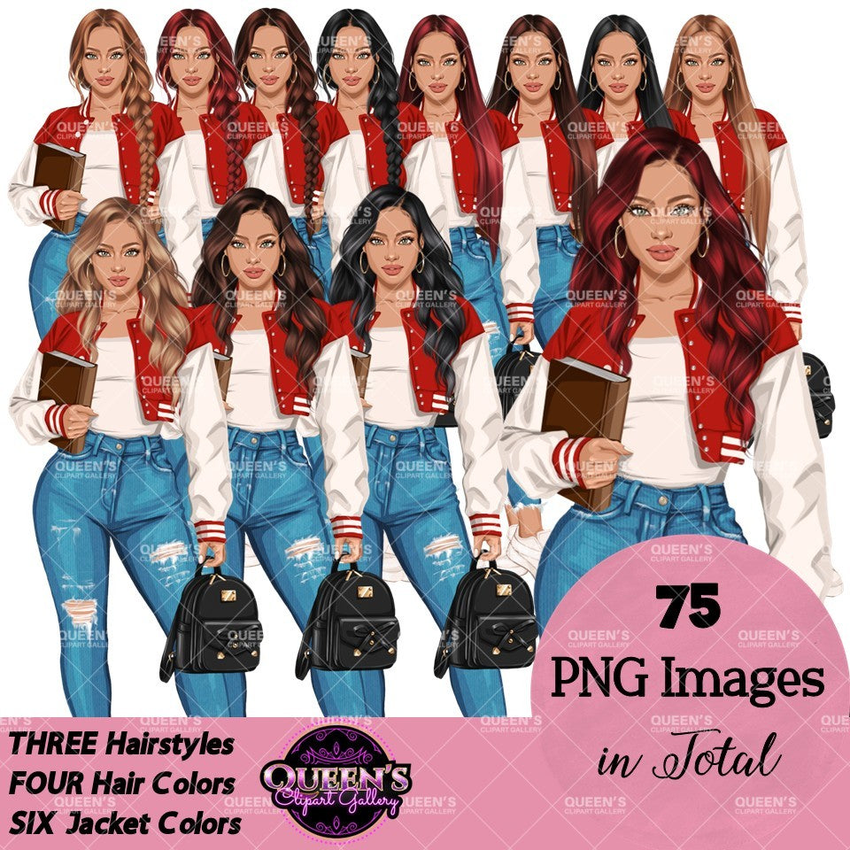 High School Teen Girl Clipart PNG | Diverse Teen Girls Clipart | Fashion Teen Girls | School Girl Graphics | Teenager PNG