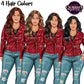 Curvy woman clipart PNG featuring wavy hairstyle in four hair colors with red leather jacket, ripped jeans and gold necklace with transparent backgrounds.