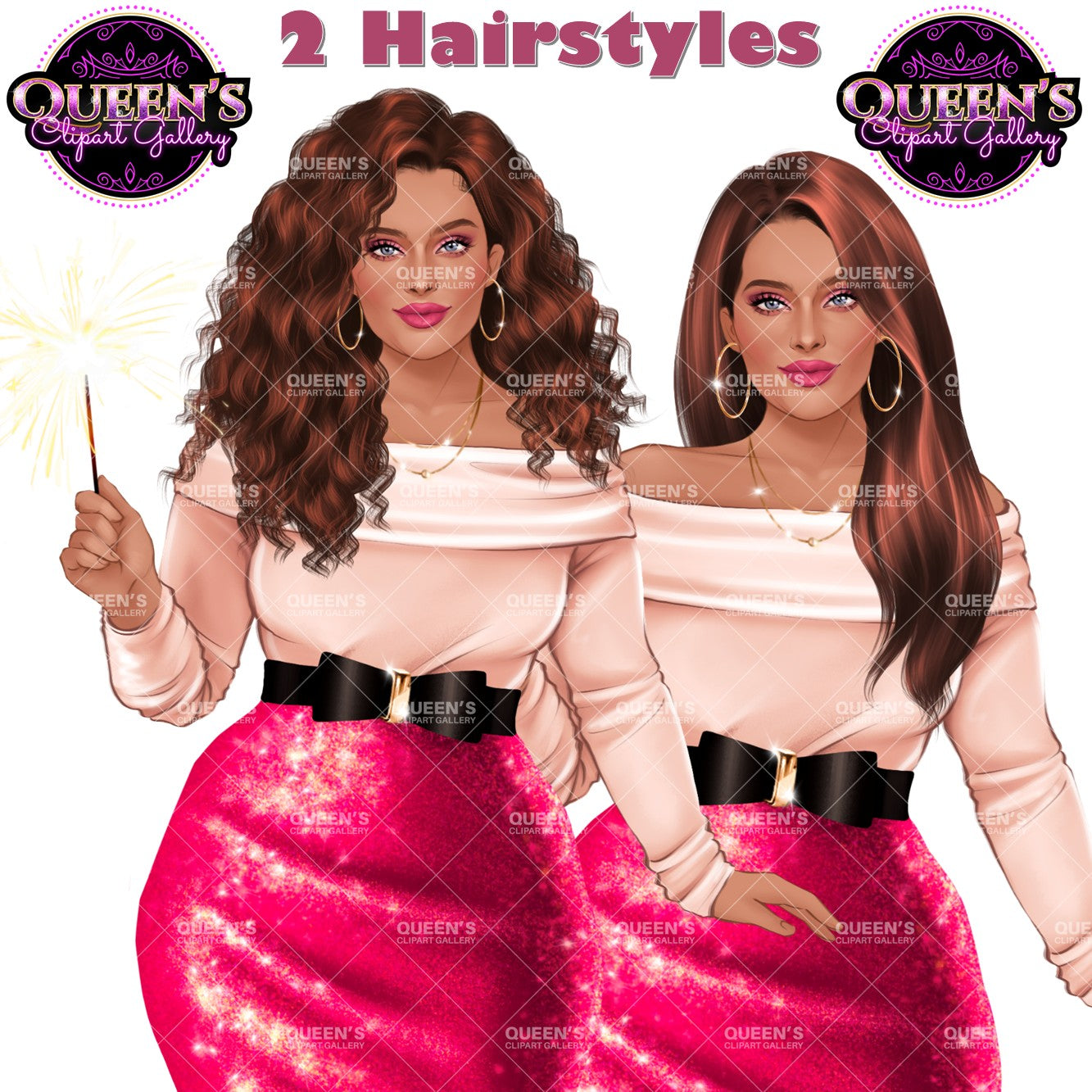 New Year Clipart | New Year's Planner | Fashion Illustration | Fashion Woman Clipart Set | Plus Size | Diverse Women PNG | Celebration | PNG