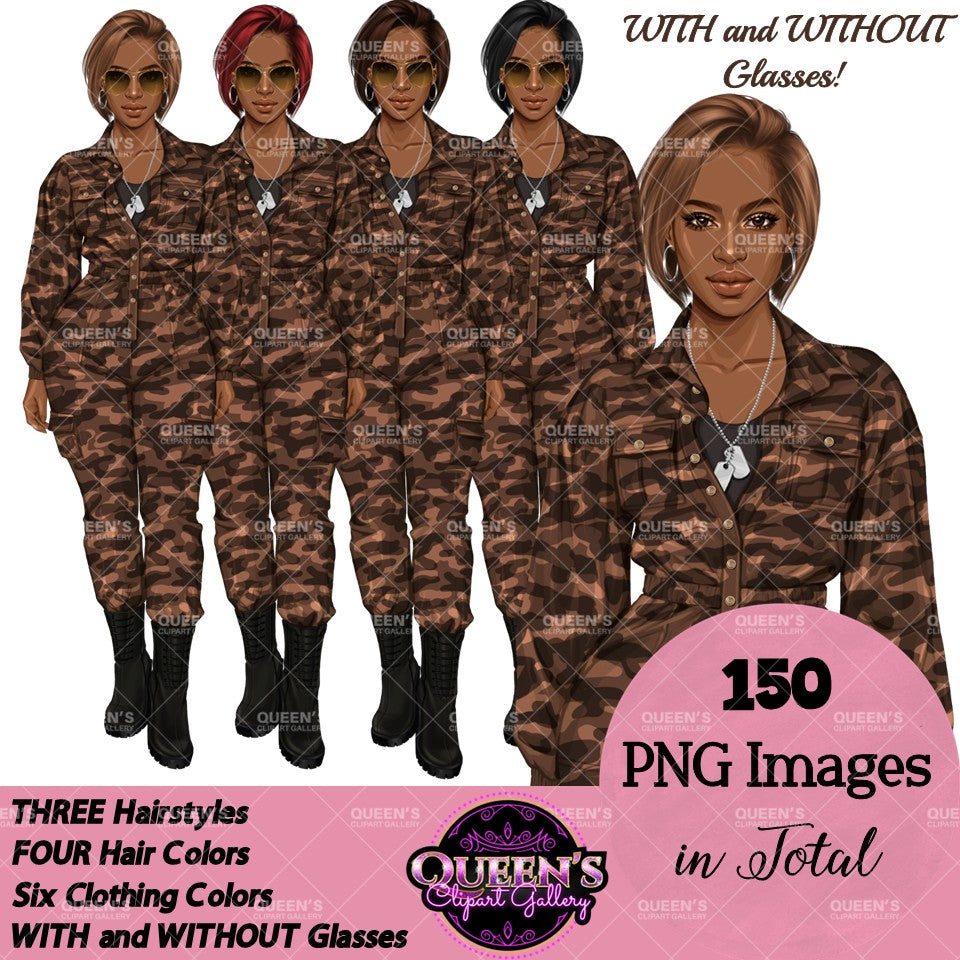 Military Female Soldier | Afro Military Woman Clipart | Female Soldier PNG | Black Military Woman Clipart | Veterans Day Graphics