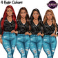 Fashion woman clipart wearing black leather jacket and ripped jeans in four long straight hair colors, stylish female PNG illustrations with transparent backgrounds