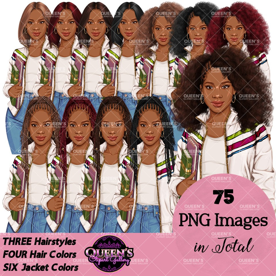 Afro Teen Girl Clipart PNG | Student Clipart | Teenager Clipart | Fashion Teen Girl PNG | School Girl Clipart
