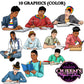 LGBTQ students clipart featuring diverse teens reading books, writing and studying with Pride rainbow clothing and accessories, color PNG images with transparent backgrounds